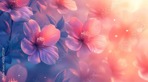 Delicate Pink Flowers with Soft Lighting Illustration