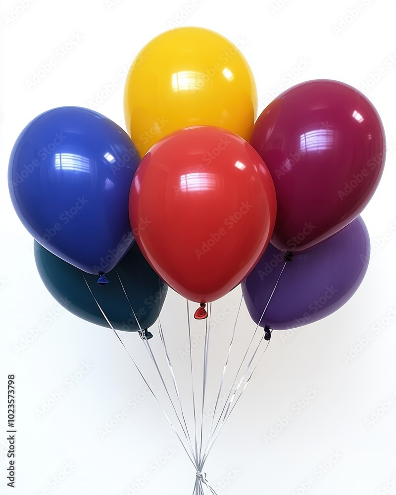 A set of colorful balloons tied together, isolated on white background. A set of colorful balloons tied together, isolated on white background.