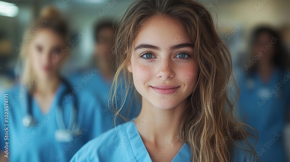 portrait of a young nursing student confidently standing with her colleagues in a hospital setting they wear scrubs embodying teamwork and professionalism in the healthcare environment portrait of a young nursing student confidently standing with her colleagues in a hospital setting they wear scrubs embodying teamwork and professionalism in the healthcare environment
