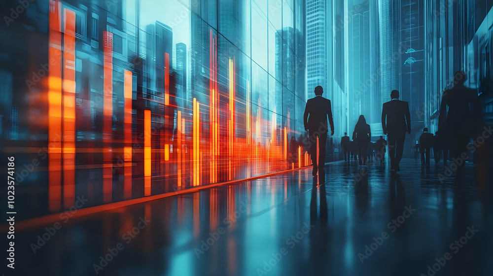 3D Blurred Businesspeople in Office with Glowing Growth Graph Overlay - Abstract Business Growth Concept Zoom In 3D Blurred Businesspeople in Office with Glowing Growth Graph Overlay - Abstract Business Growth Concept Zoom In