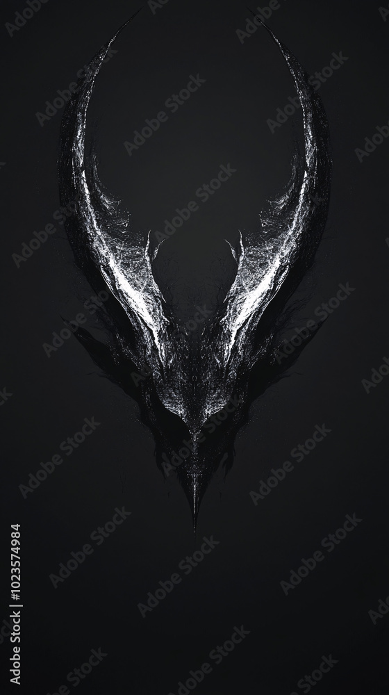 Minimalistic Red and Black Demonic Shapes Vector Illustration, Abstract Dark Symmetrical Design with Horned and Sinister Features, High-Contrast Fantasy Art