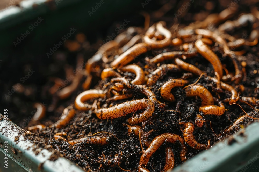 Close-up of Earthworms in a Compost Bin Close-up of Earthworms in a Compost Bin