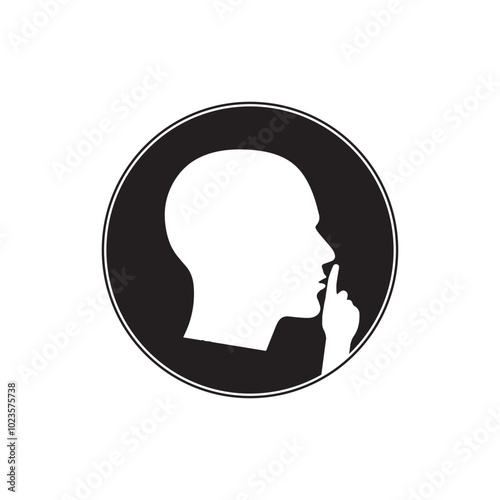 Shush gesture. Silence quiet please icon symbol silhouette. Black graphic illustration isolated on a white background.