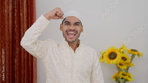 Muslim Man Cheering photo