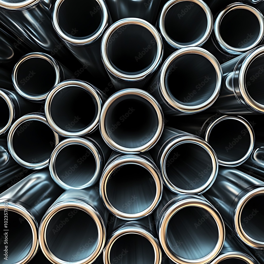 A close-up view of metallic pipes arranged in a dynamic pattern, showcasing depth and texture. A close-up view of metallic pipes arranged in a dynamic pattern, showcasing depth and texture.