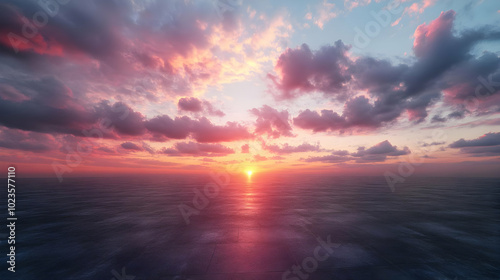 Pink and Blue Sunset Over Ocean Illustration