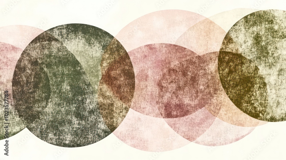 Abstract design featuring overlapping textured circles in muted colors. Abstract design featuring overlapping textured circles in muted colors.