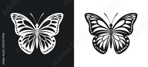 viceroy butterfly black and white silhouette and icon vector illustration