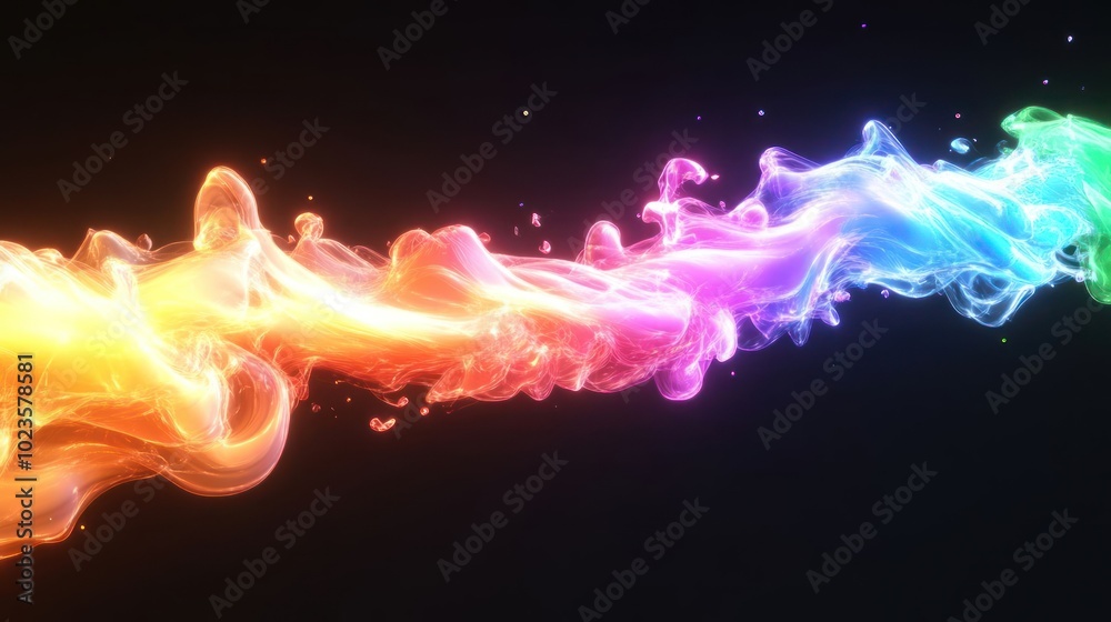 Fototapeta premium A vibrant, colorful wave of liquid-like energy flowing through a dark background.