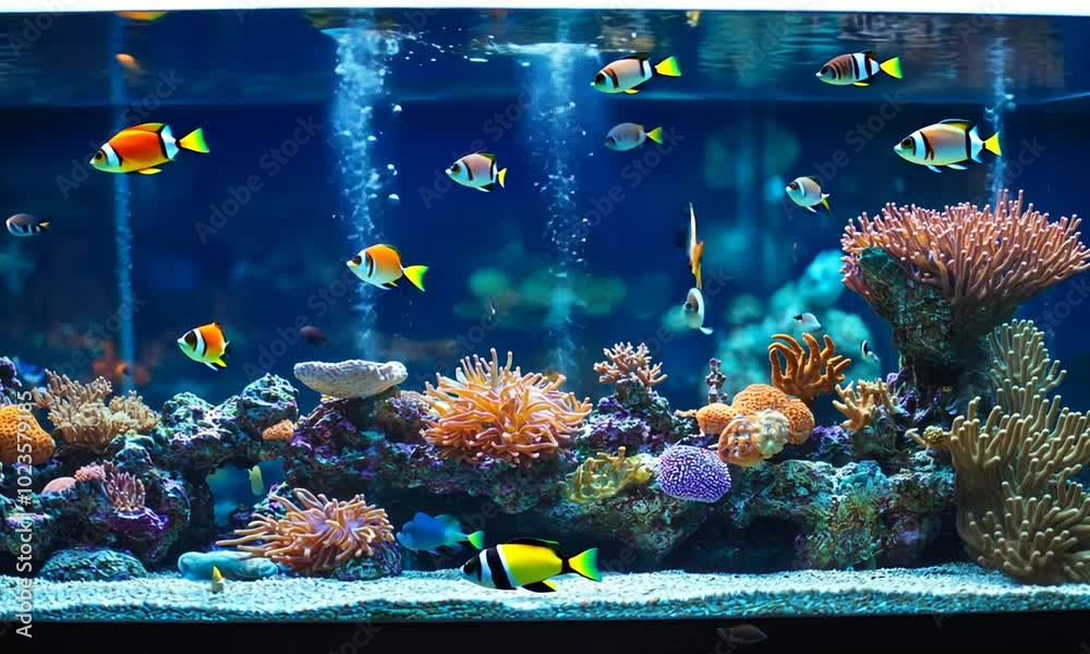 Colorful Fish Swimming in a Reef Tank