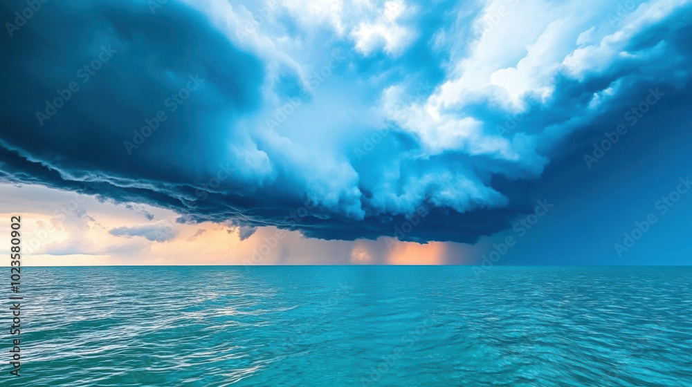 Dramatic Stormy Clouds Over Turbulent Ocean Waves at Sunset Dramatic Stormy Clouds Over Turbulent Ocean Waves at Sunset
