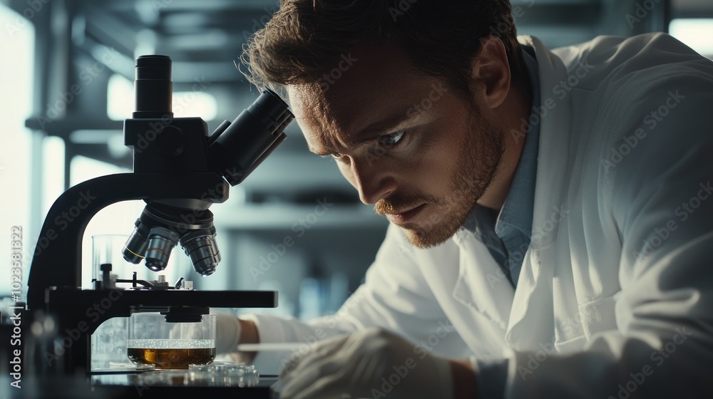 A Scientist Examining a Sample Under a Microscope A Scientist Examining a Sample Under a Microscope