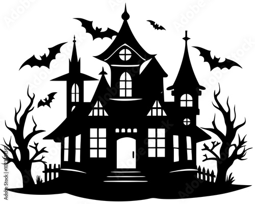 A Silhouette Vector Of Halloween Haunted House, Haunted House silhouette collection. scary halloween house bundle set,halloween at night and bats house logo