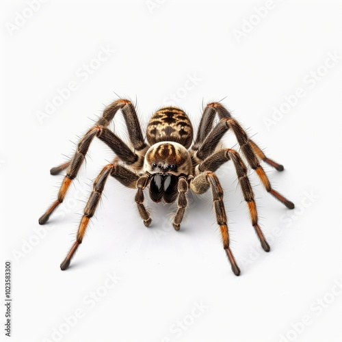 Closeup of a Spider on a white background, highlighting details and textures. Scary Insect Halloween Decor