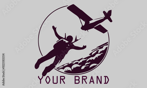 This vector illustration shows a skydiver jumping from a plane with an open parachute. dramatic backdrop. The design is dynamic and captures the sensation of freedom , adventure of this extreme sport