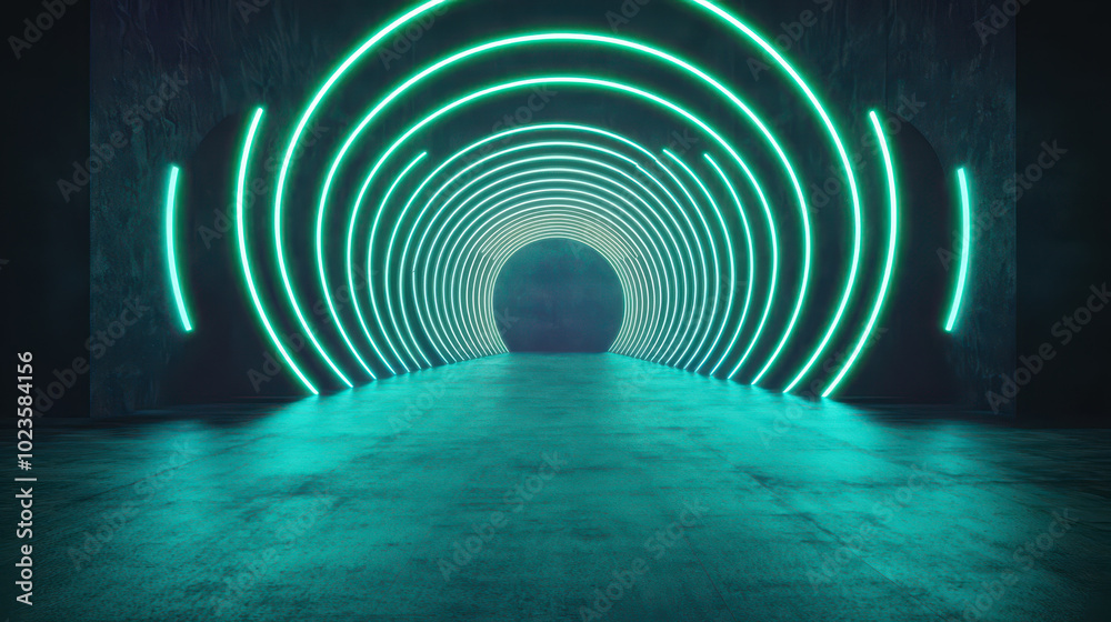 Fototapeta premium mesmerizing tunnel illuminated by circular light patterns creates captivating atmosphere. deep blue and teal hues enhance sense of depth and intrigue