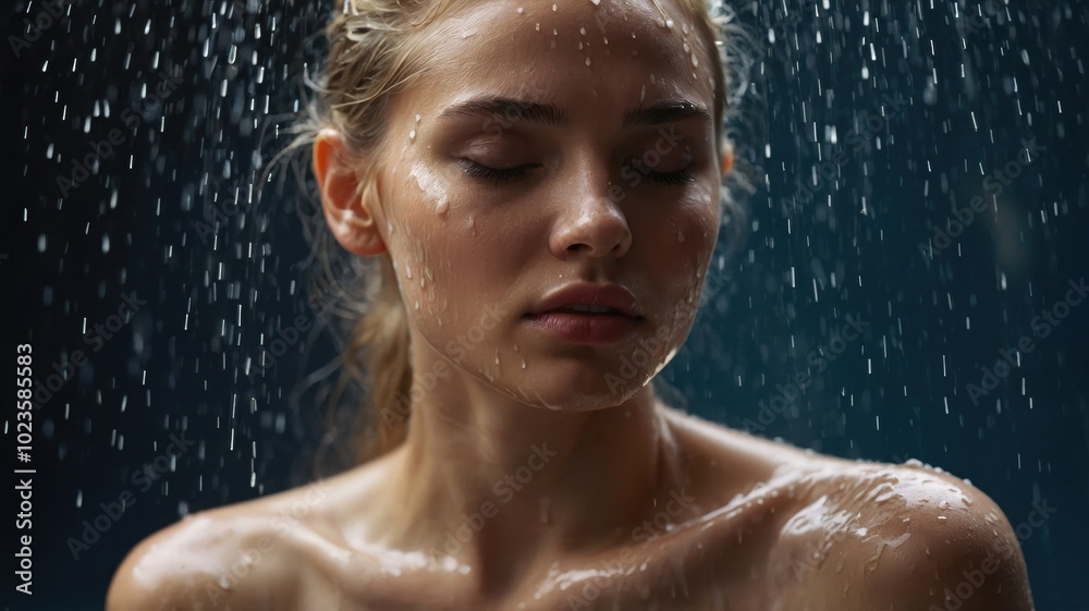 Obraz premium The girl's face in the shower