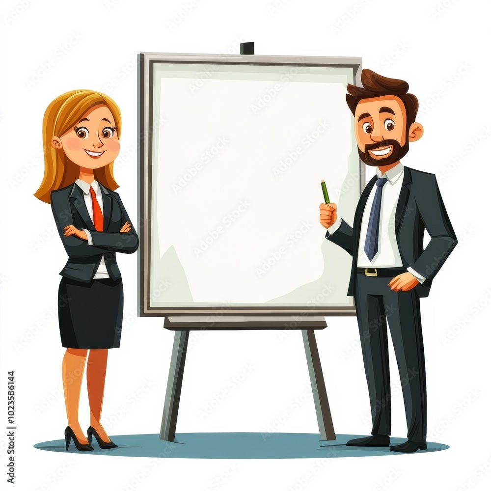 Two business colleagues discussing ideas on a whiteboard during a corporate meeting in the office Two business colleagues discussing ideas on a whiteboard during a corporate meeting in the office