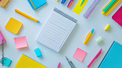 Colorful Stationery Items on a White Surface