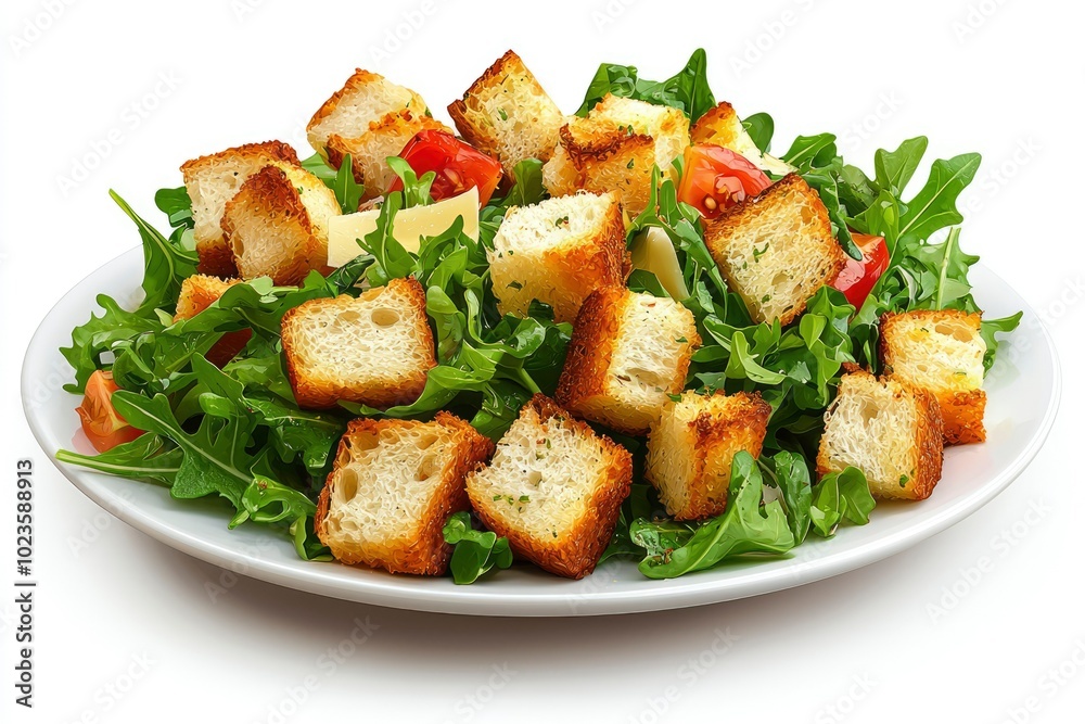 Arugula Salad with Croutons, Tomatoes, and Cheese Arugula Salad with Croutons, Tomatoes, and Cheese