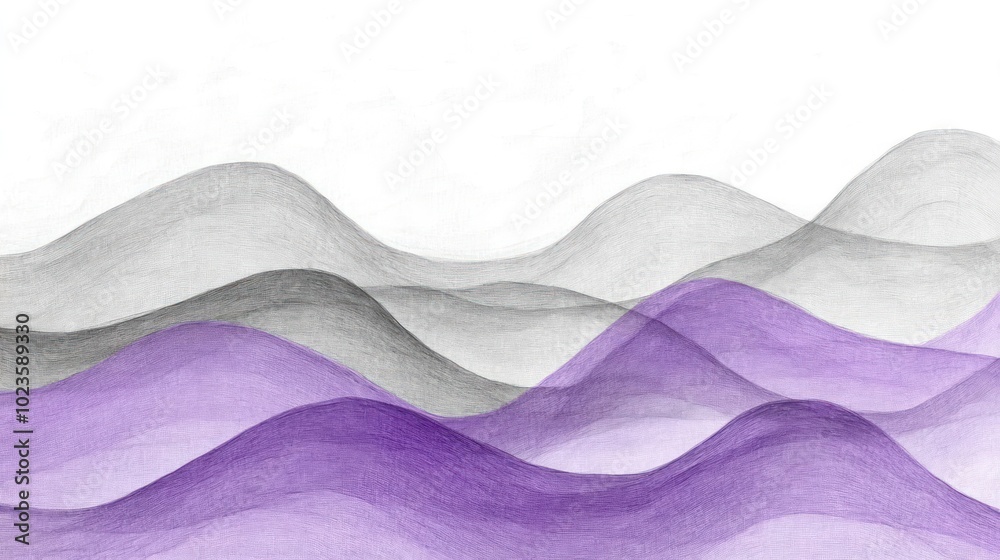 Abstract waves in shades of gray and purple, creating a fluid and calming visual effect. Abstract waves in shades of gray and purple, creating a fluid and calming visual effect.
