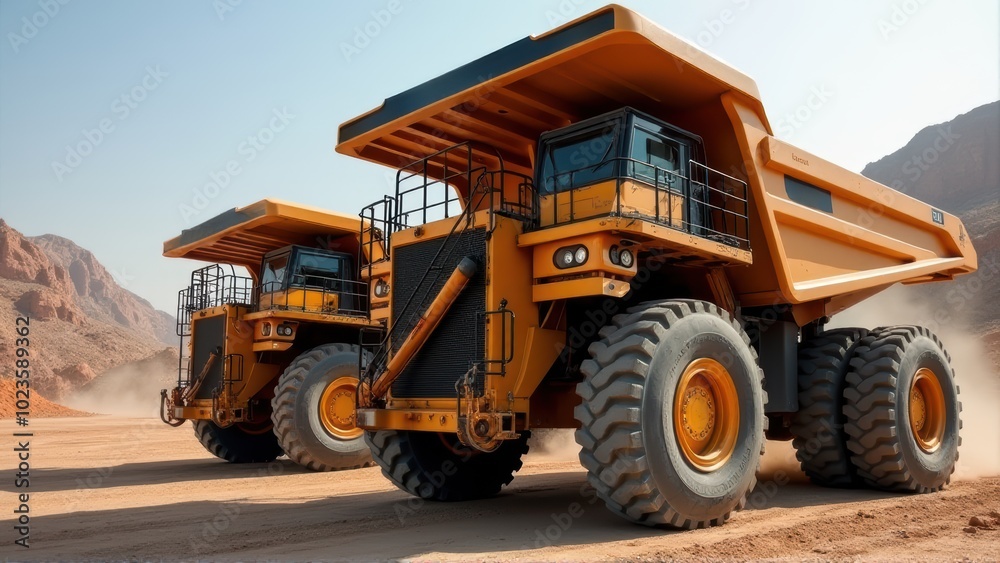 Large Yellow Mining Dump Truck in a Quarry. Large Yellow Mining Dump Truck in a Quarry.