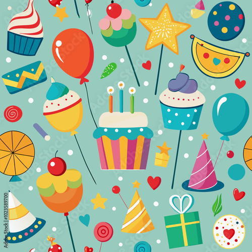 Birthday party seamless pattern. Vector background texture. Wrapping paper