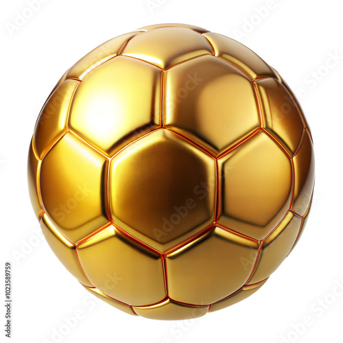 Golden soccer ball, isolated on transparent or white background.