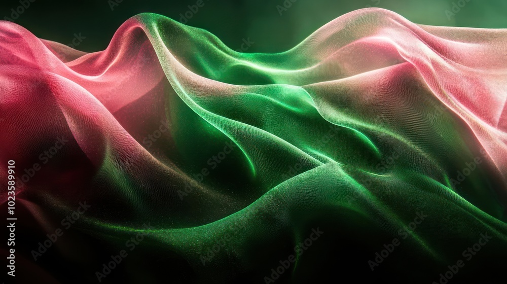 Obraz premium Abstract wave-like forms in red and green, creating a fluid, ethereal visual effect.