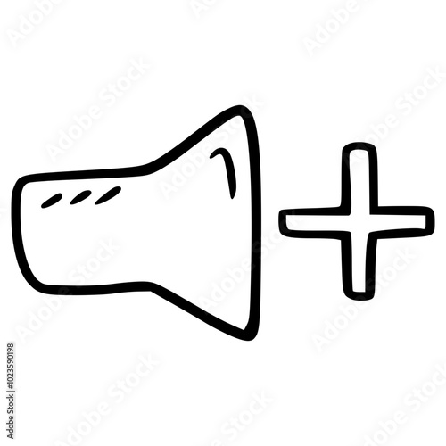 volume up plus hand drawn doodle outline icon