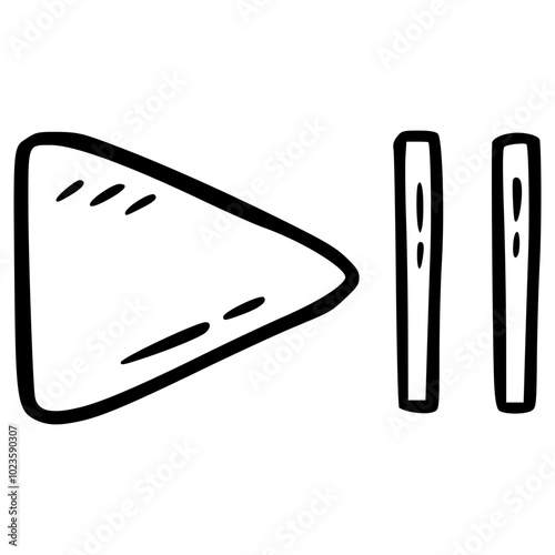 play and pause hand drawn doodle outline icon