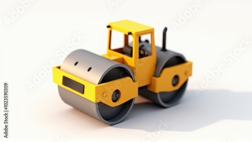 Yellow Road Roller Isolated on White Background.