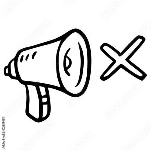 megaphone mute with cross hand drawn doodle outline icon