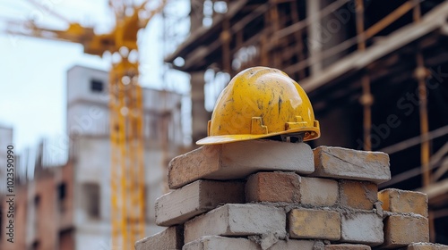 Construction Hard Hat and Bricks photo