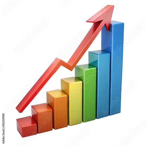 Free Download Colorful bar chart with upward arrow showing growth and progress. Isolated on transparent or white background. - GFXLoad