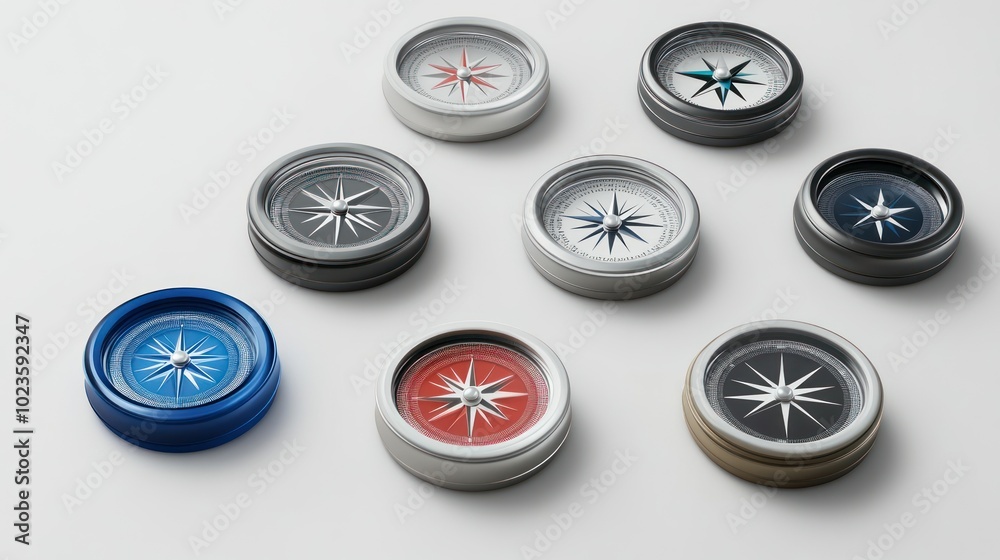 A Collection of Various Colored and Styled Compasses A Collection of Various Colored and Styled Compasses