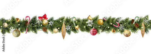 Vector Christmas Branches Border with Golden Icicles