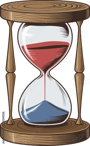 Classic Hourglass with Red and Blue Liquids – Time Passing Vector Illustration