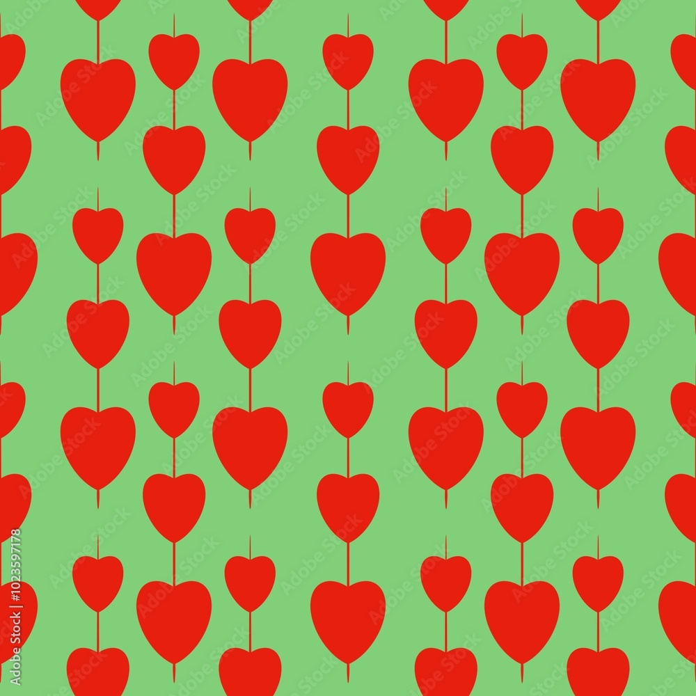 Seamless pattern with hearts on a green background. Romance, holiday, wedding, love. To perform design on various materials, fabric, wallpaper, packaging, cover, background... Seamless pattern with hearts on a green background. Romance, holiday, wedding, love. To perform design on various materials, fabric, wallpaper, packaging, cover, background...