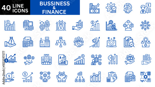 Business and Finance icon set. Containing loan, cash, saving, financial goal, profit, budget, mutual fund, earning money and revenue icons. Solid icons collection.