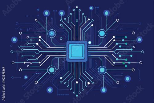 thin circuit trace lines in blue on a dark technology .eps vector illustration.