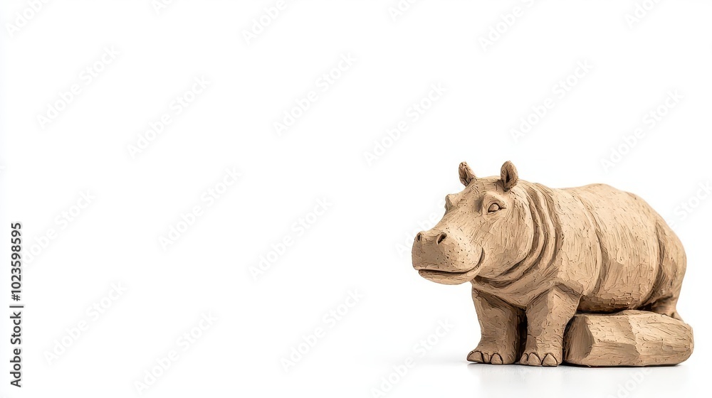 Pygmy hippopotamus made of clay, 3D handcrafted style, neutral tones, isolated on white background Pygmy hippopotamus made of clay, 3D handcrafted style, neutral tones, isolated on white background