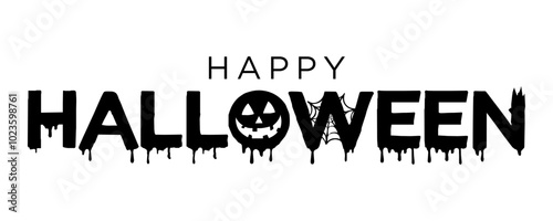 Happy Halloween black vector brush calligraphy banner