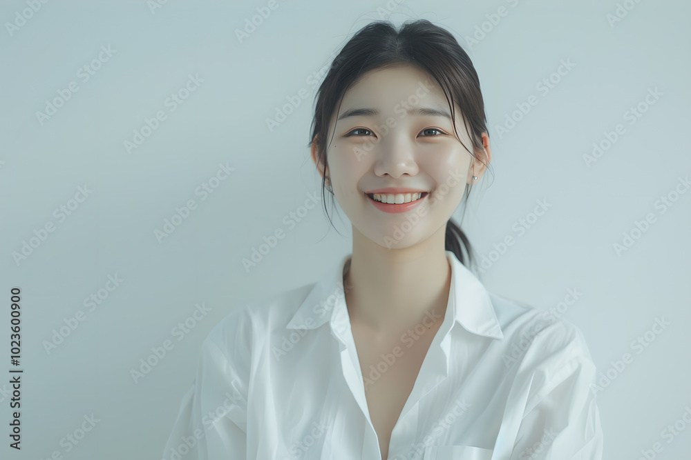 Oriental woman smiling on white background Oriental woman smiling on white background