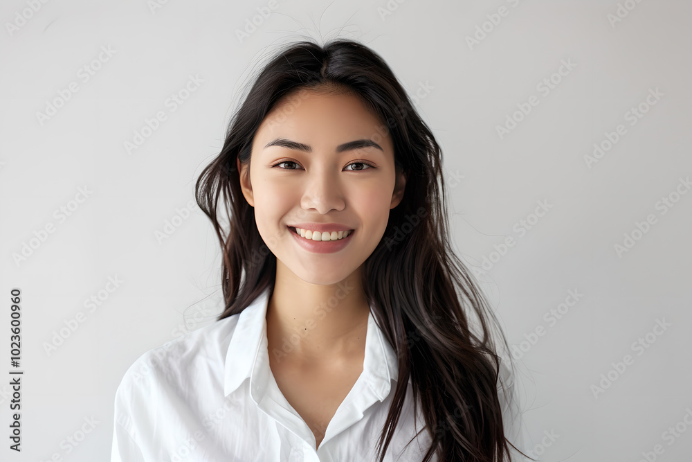 Oriental woman smiling on white background Oriental woman smiling on white background