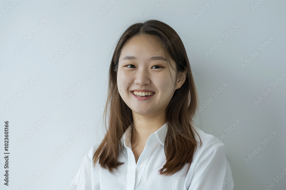 Oriental woman smiling on white background Oriental woman smiling on white background
