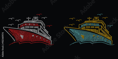 Rhinestone Cruise Ship Design. Template Rhinestone Cruise Rhinestone Cruise Ship Template. Cruise Ship Boat Rhinestone Creative Modern Instant Digital Sketch.