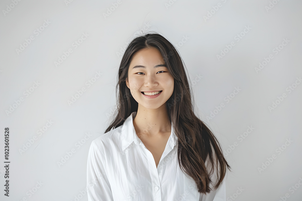 Oriental woman smiling on white background Oriental woman smiling on white background