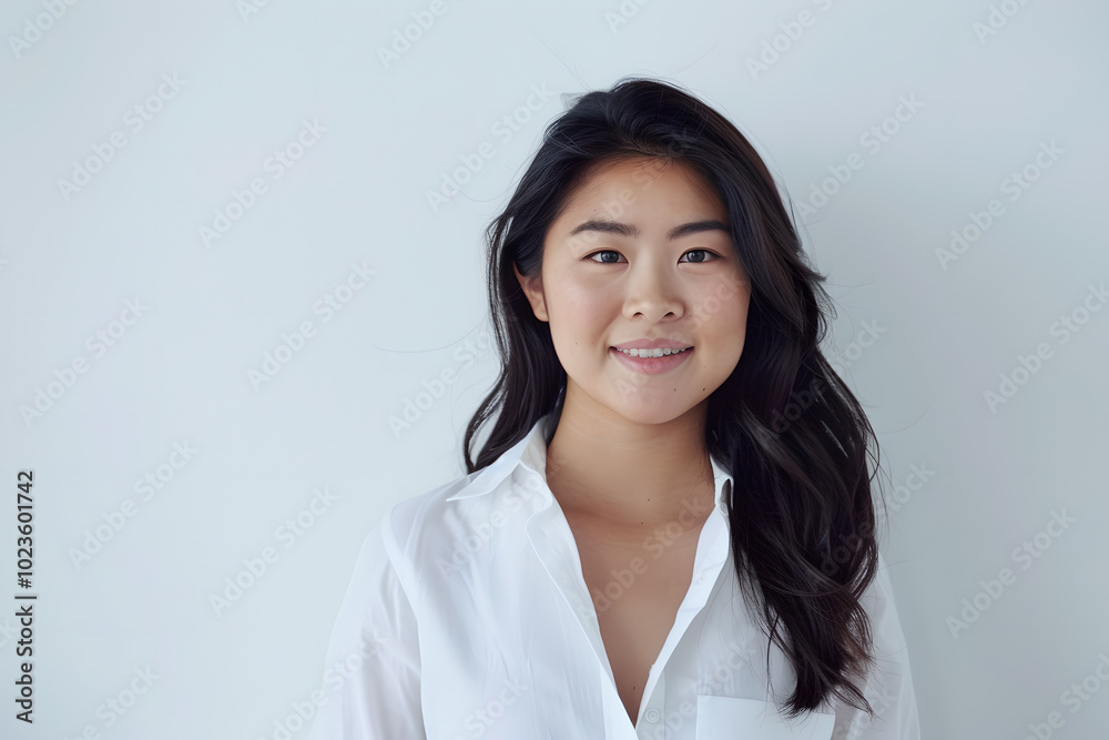 Oriental woman smiling on white background Oriental woman smiling on white background