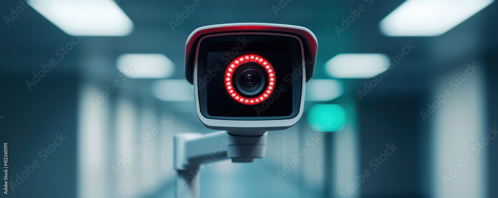 Smart indoor camera with night vision features sleek design and red LED lights, ideal for security monitoring in low light environments Smart indoor camera with night vision features sleek design and red LED lights, ideal for security monitoring in low light environments